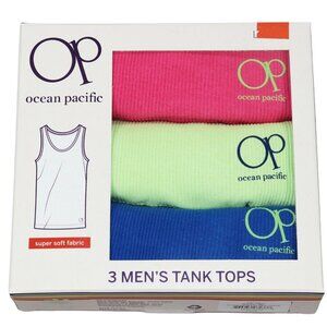 OP Ocean Pacific 3-Pack Asst Colors Ribbed Tagless Logo Hem Men's Tank Tops NIB